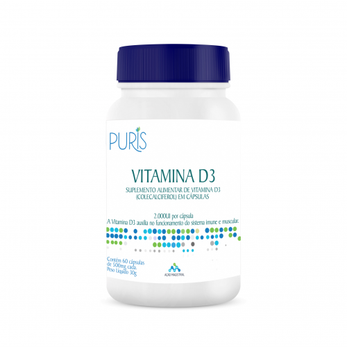 Suplemento de Vitamina D3 PURIS - 60 Cápsulas 2000UI